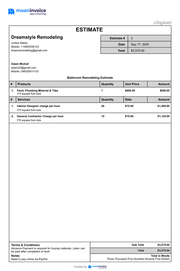 bathroom remodel estimate