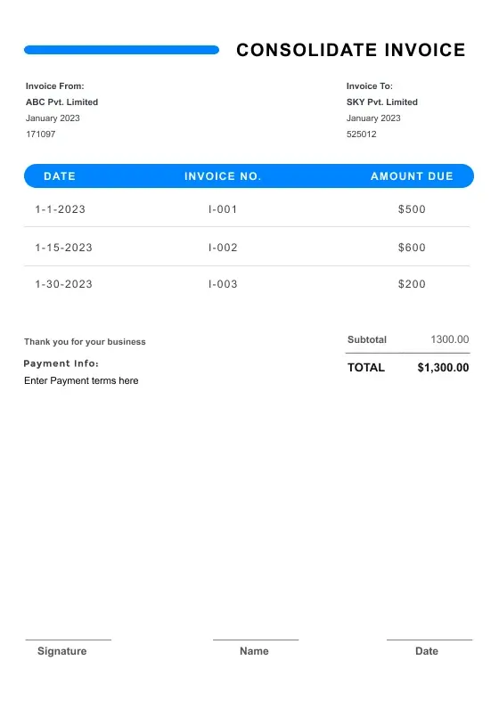 Example of a Consolidated Invoice