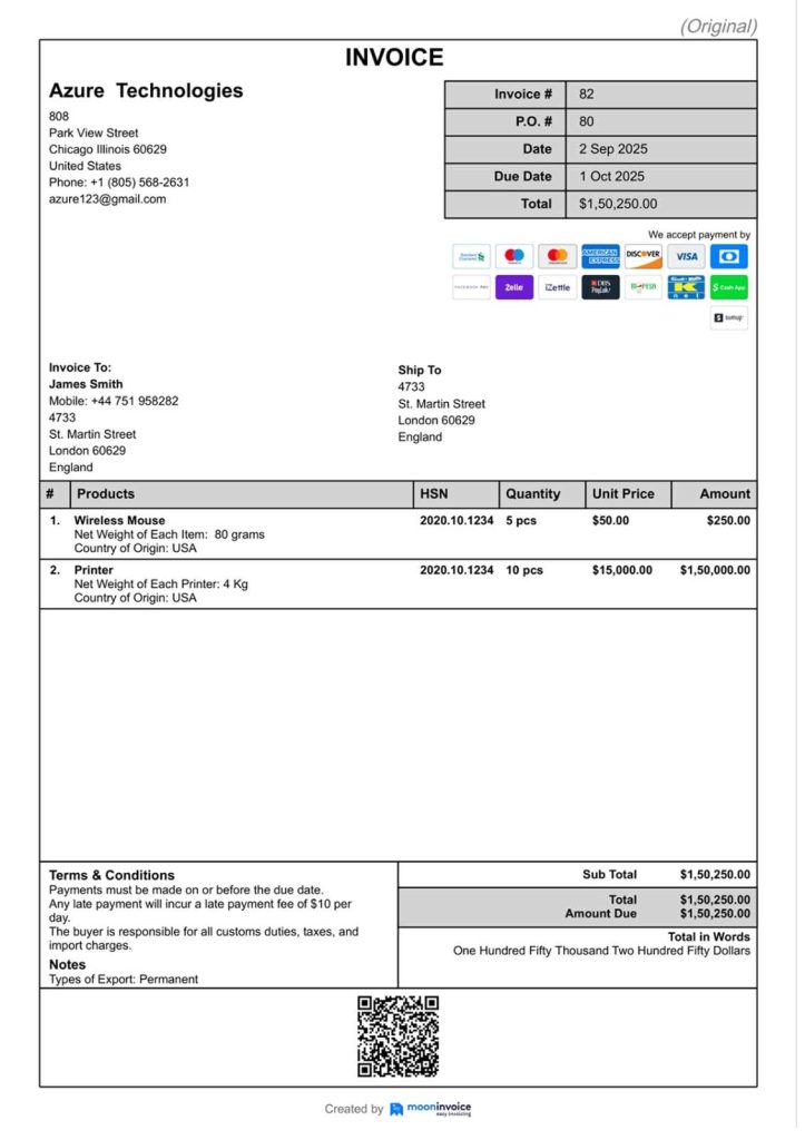 Commercial Invoice Example
