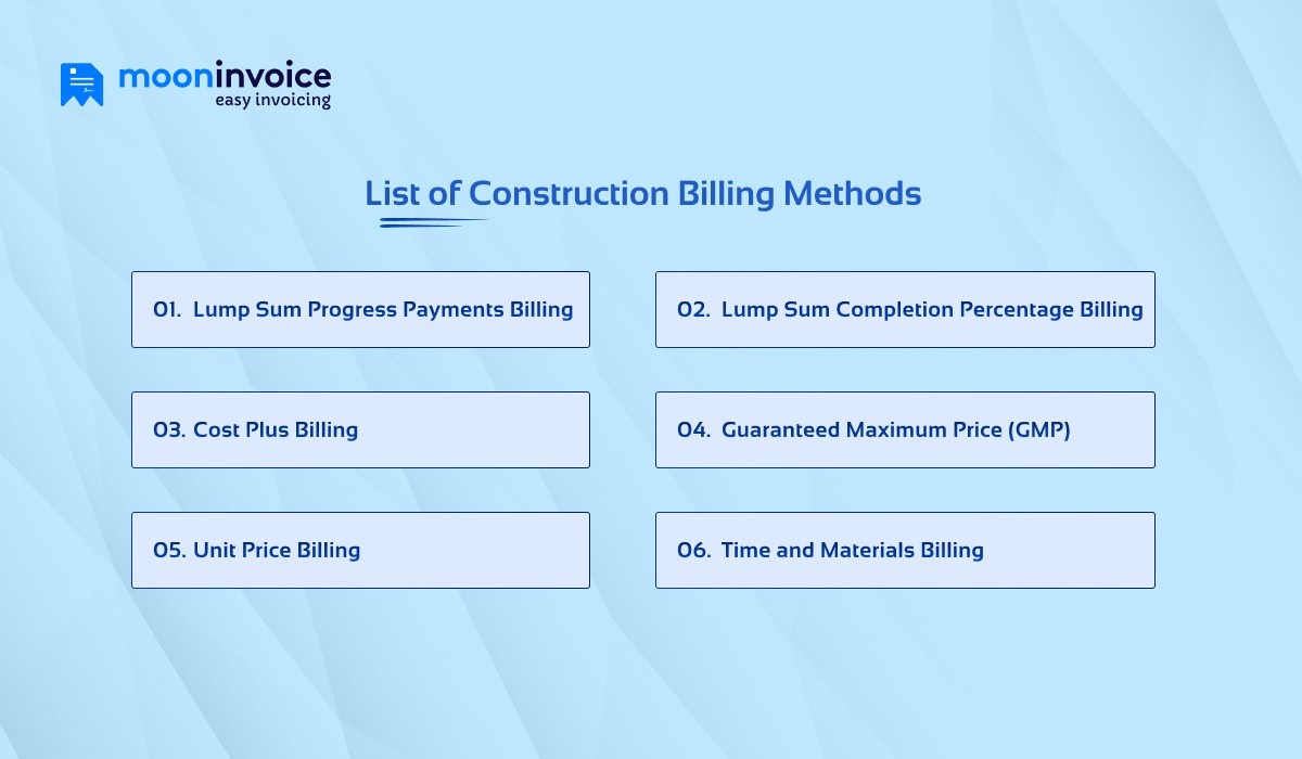 list of Construction billing methods