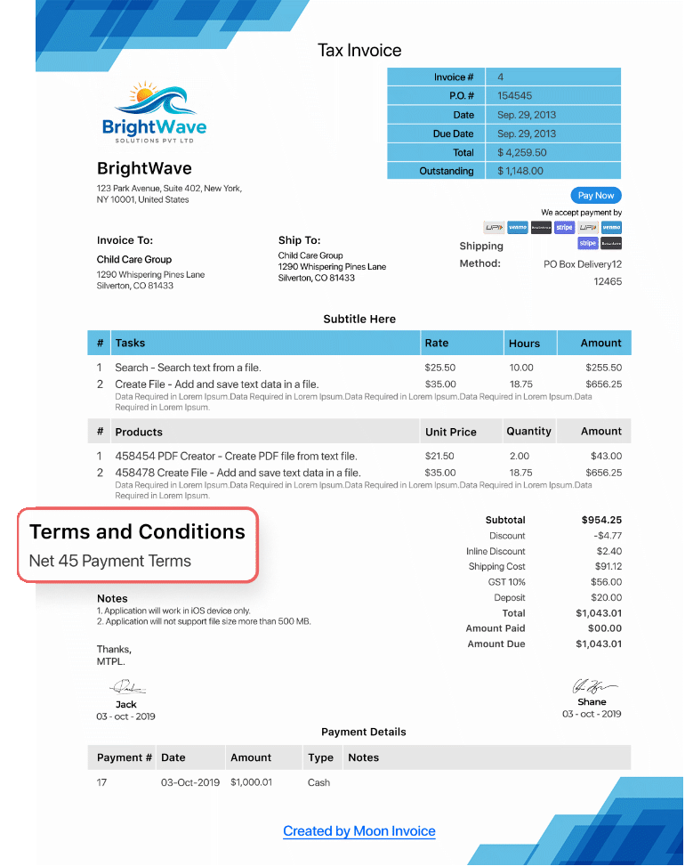 Net 45 Payment Terms Example