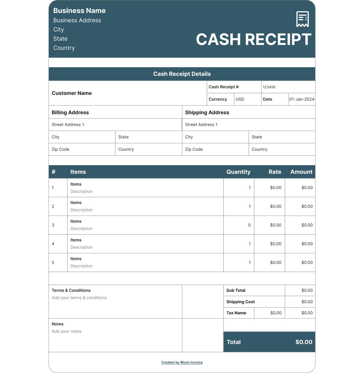 Cash Receipt Template Example